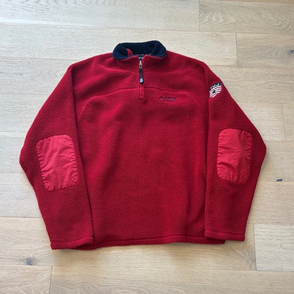Tommy Hilfiger Other - Tommy Jeans Mens XXL Red Quarter Zip Sherpa Fleece Pullover Elbow Patches 0677